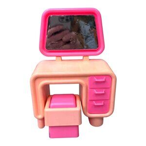 Vintage Barbie Dream House Pink Vanity Desk With Mirror & Drawers Stool READ